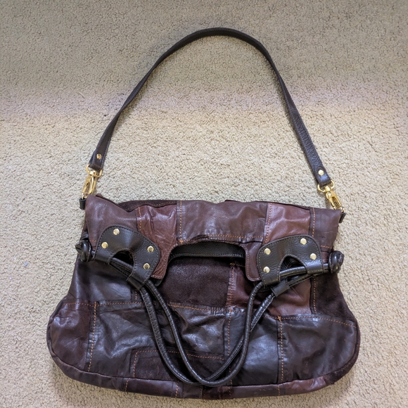 Pietro Alessandro Patchwork Leather Slouchy Boho Brown Relaxed Fall Vibe Handbag - Picture 1 of 12